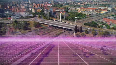 Futuristic Cityscape with Digital Overlay Concept