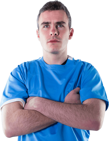 Transparent Rugby Player Crossed Arms Serious Expression