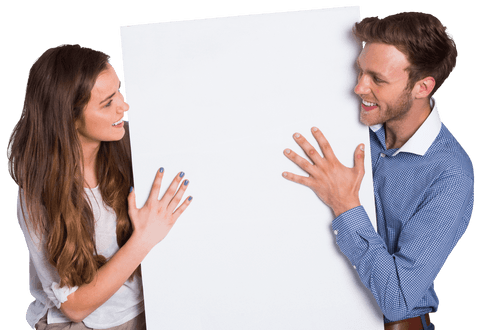 smiling couple with empty transparent board display - Download Free Stock Videos Pikwizard.com