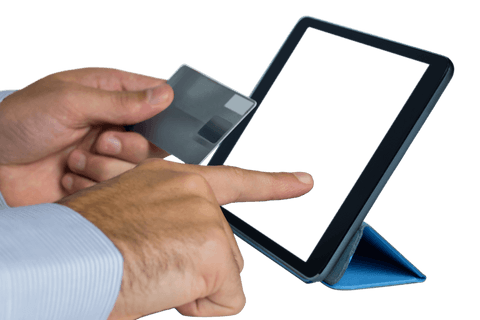 businessman using tablet with credit card held on transparent background - Download Free Stock Videos Pikwizard.com