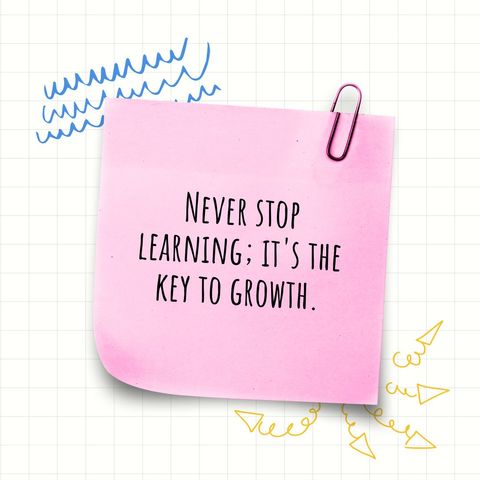 motivational pink sticky note encouraging continuous learning - Download Free Stock Templates Pikwizard.com