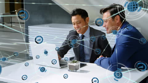 Businessmen Analyzing Digital Data with Network Graphics