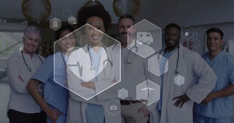 Confident Medical Team Standing United in Hospital Hallway