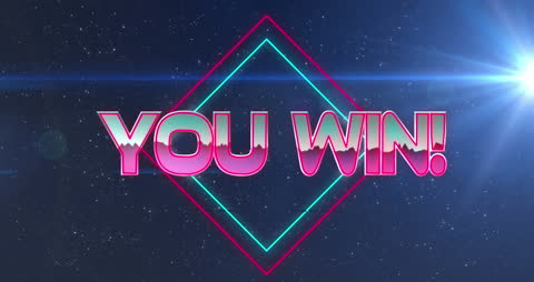 Neon You Win Text with Retro Sci-Fi Background