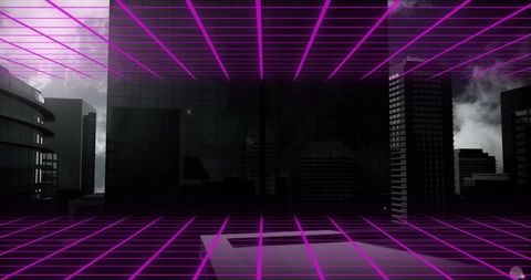 Futuristic Urban Landscape with Purple Grid Overlay - Download Free Stock Images Pikwizard.com