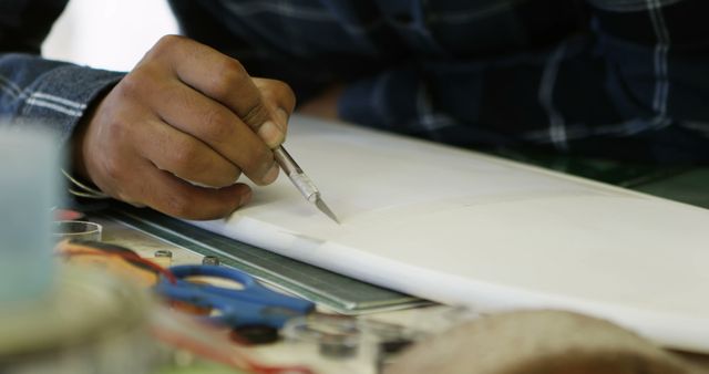 Close Up of Person Using Craft Knife for Precision Cutting - Download Free Stock Images Pikwizard.com