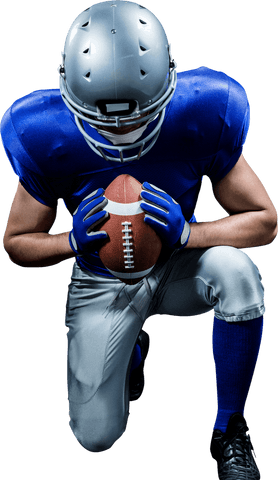 Football player kneeling holding ball transparent concept