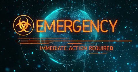 Biohazard emergency alert with futuristic digital interface