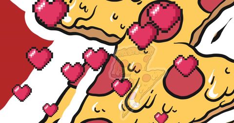 Pizza love: vibrant heart and cheese pattern celebration