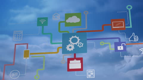 Digital Network and Cloud Technology Concept with Icons