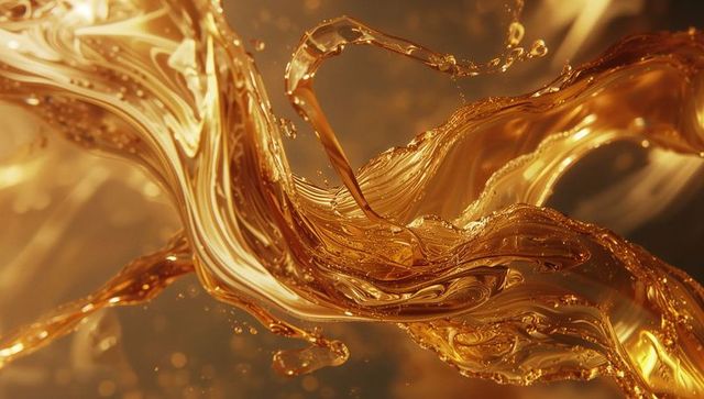 Golden Viscous Liquid Stream with Suspended Droplets