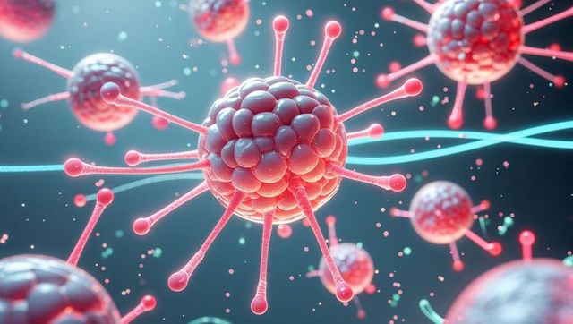 Floating Viral Particle with Spike Proteins in Lab Simulation Concept