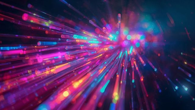 Vivid neon light streaks in dynamic digital space