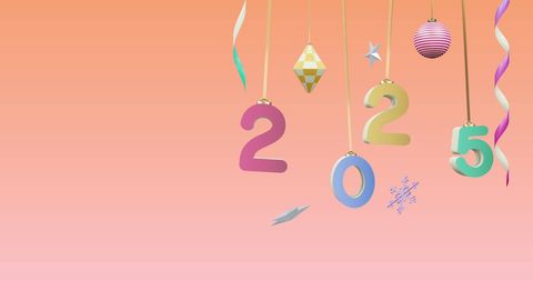 Festive New Year 2025 Greeting with Hanging Decorations