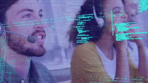 Diverse Customer Support Team with Data Overlay