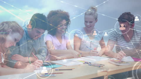 Diverse University Students Collaborating in a Digital Network