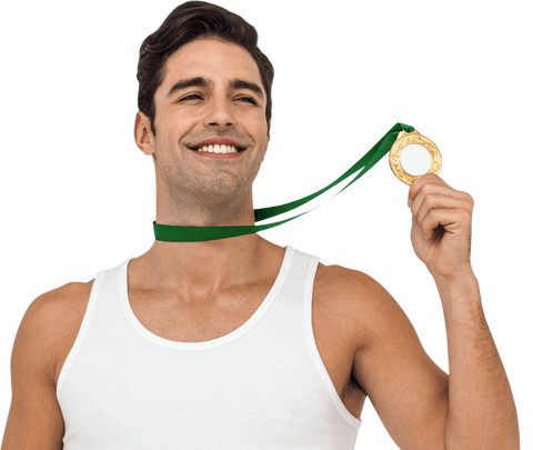 Confident Athlete Posing with Gold Medal