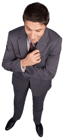 Caucasian Businessman Smiling with Pen on Transparent Background