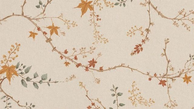 Botanical vine pattern with autumn leaves and berries on beige