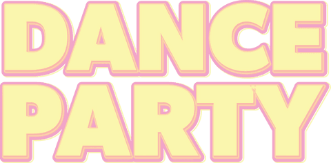 Dance party text in bold fun letters on transparent background