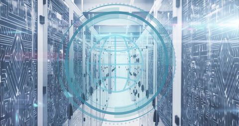 Digital Globe Overlaying High-Tech Data Servers in Futuristic Environment - Download Free Stock Images Pikwizard.com