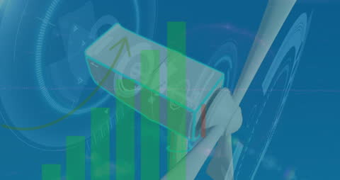 Wind Turbine with Green Graph Overlays Depicting Eco Growth