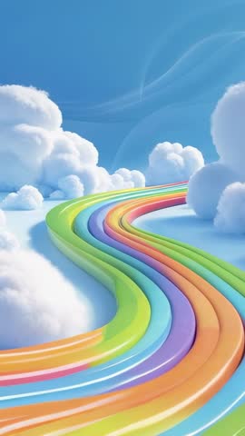 Gliding Along Rainbow Track Above Clouds | Vertical Dreamscape Journey