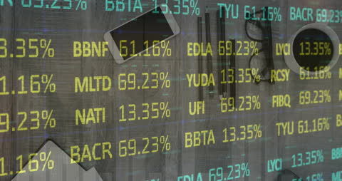 Stock Market Data Overlay on Office Desk with Gadgets