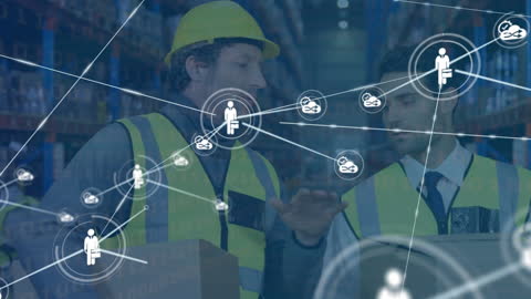 Warehouse Workers Analyzing Digital Connections