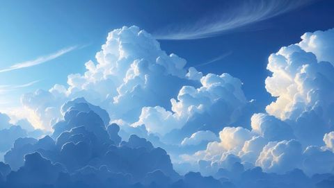 Majestic cumulus clouds in vast blue sky