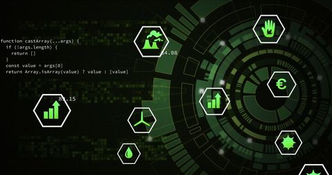 Eco-friendly digital interface with data processing icons