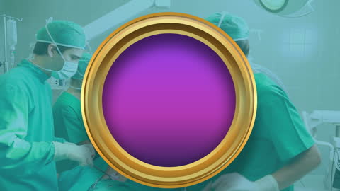 Surgeons Operating in Theater with Digital Graphics Overlay