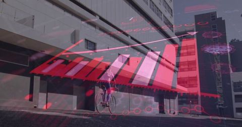 Futuristic Graphs Overlaid on Cyclist Symbolize Covid-19 Impact