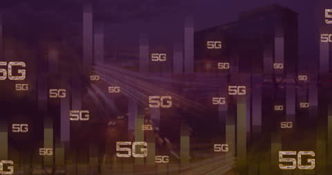 5G Technology Over Cityscape with Emerging Data Graphs