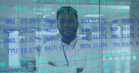 Doctor Analyzing Medical Statistics on Digital Screen