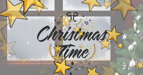 this festive design captures the essence of the christmas holiday with decorative elements including christmas trees, stars, and traditional lettering. useful for creating holiday cards, digital banners, or festive invitations during the winter celebration season.