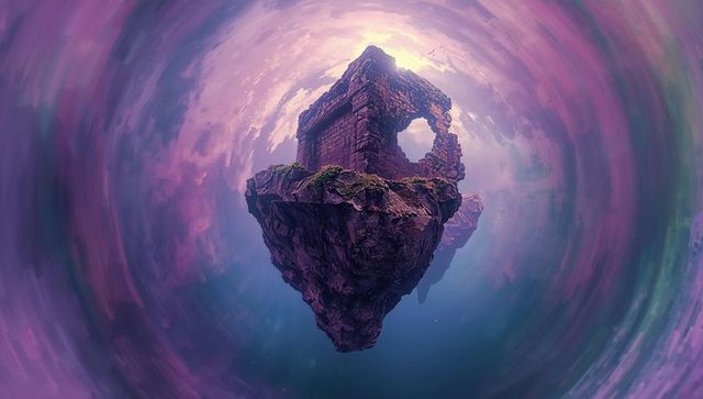 Ethereal floating island in mystical skyscape