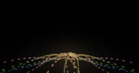 Colorful radiating light trails from digital abstract void