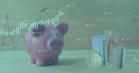Global Financial Analysis with Piggy Bank and Bitcoin - Download Free Stock Images Pikwizard.com