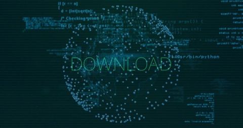 Futuristic digital network sphere with download text