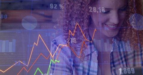 Woman Analyzing Financial Graphs on Digital Interface