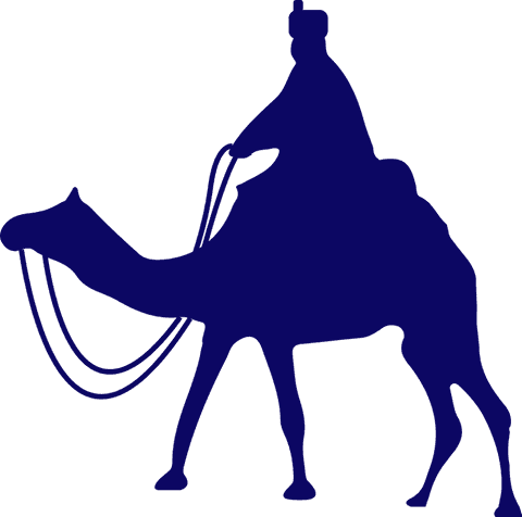 Silhouette of camel rider on transparent background for adventure design