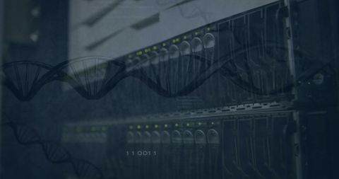 Digital Interface with DNA Strands Overlapping Server Rack - Download Free Stock Images Pikwizard.com