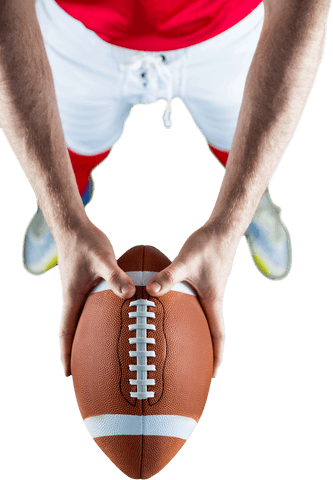 Transparent perspective of american football player holding ball
