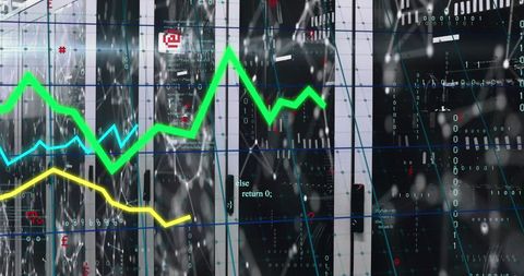 Dynamic Graphs Over Server Room Illustrating Data Analytics - Download Free Stock Images Pikwizard.com