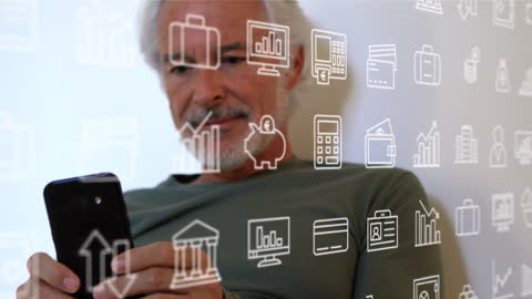 Elderly Man Interacting with Augmented Reality Smartphone Display