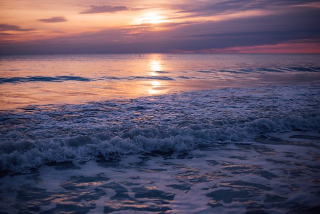 Peaceful Ocean Waves at Sunset - Download Free Stock Photos Pikwizard.com