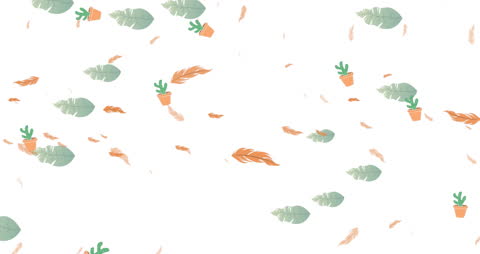 Floral and Cactus Animation Pattern on White Background