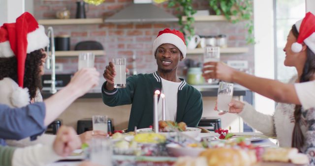 Friends Toasting During Christmas Celebration at Home - Download Free Stock Images Pikwizard.com