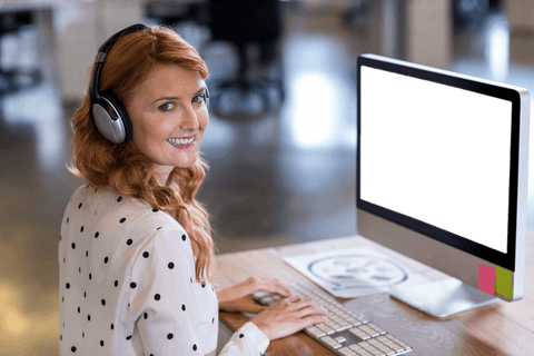 transparent smart woman wearing headphones enjoying music at work - Download Free Stock Videos Pikwizard.com